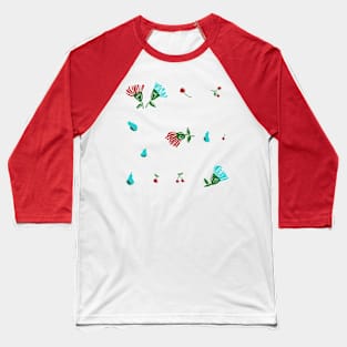 Feedsack Motif Sheet -- Cherries, Pears, and Dandelions Baseball T-Shirt